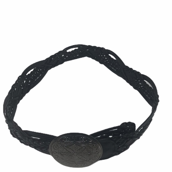 New York & Co Braided Brown Leather Belt Silver Medallion Buckle - Picture 12 of 14